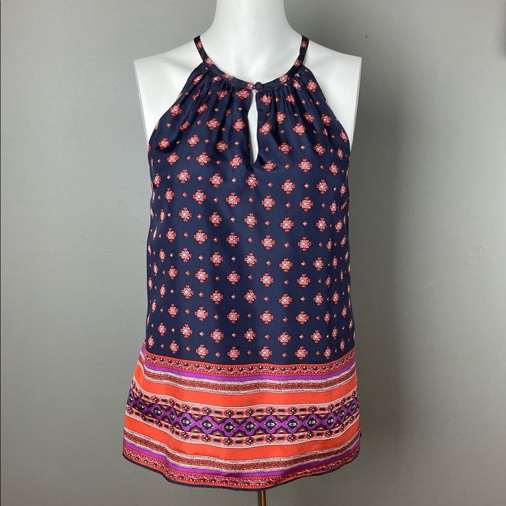 J. Crew tank top size 0 NEW silk black pink red scarf print